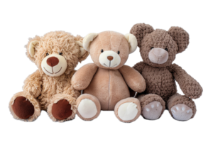 ai gegenereerd trio van kleurrijk teddy bears PNG