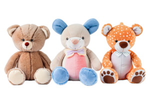 ai gegenereerd trio van kleurrijk teddy bears PNG