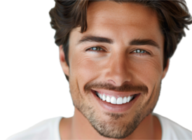 ai généré fermer de homme sourire avec en bonne santé blanc les dents png