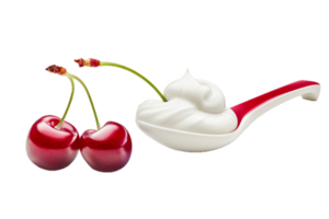 ai gerado cereja coberto em açoitado creme dentro vermelho colher png