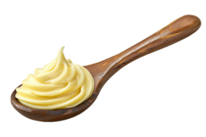 ai generado cremoso mayonesa remolino en blanco cuchara png