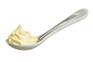 ai gegenereerd romig mayonaise kolken Aan wit lepel PNG