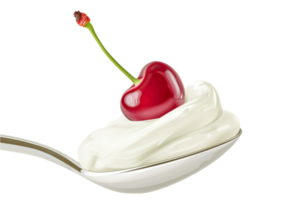 AI generated Cherry Topped on Whipped Cream in Red Spoon png