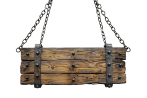 AI generated Hanging Wooden Signboard With Chains png