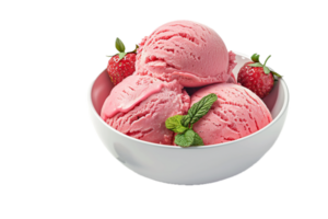 ai généré fraise la glace crème boules dans blanc bol png