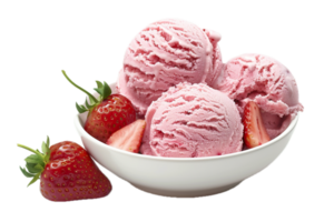 AI generated Strawberry Ice Cream Scoops in White Bowl png