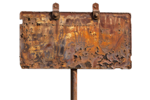 AI generated Old Rusty Metal Sign on a Post png
