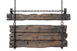 AI generated Hanging Wooden Signboard With Chains png