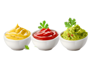 AI generated Three Bowls of Colorful Condiments png