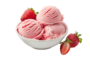 AI generated Strawberry Ice Cream Scoops in White Bowl png