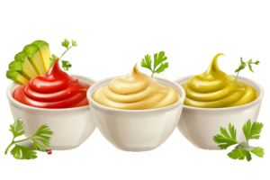 AI generated Three Bowls of Colorful Condiments png