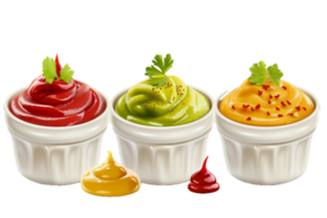 AI generated Three Bowls of Colorful Condiments png