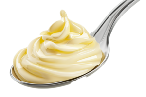 ai généré crémeux Mayonnaise tourbillon sur blanc cuillère png