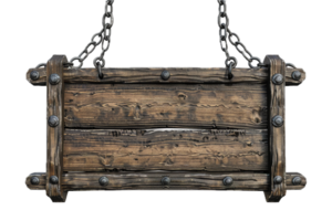 AI generated Hanging Wooden Signboard With Chains png