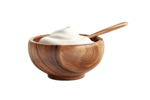 ai gegenereerd kom van romig yoghurt met houten lepel PNG
