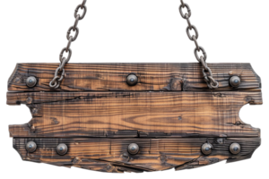 AI generated Hanging Wooden Signboard With Chains png