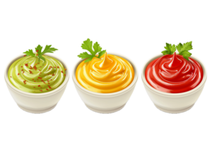 AI generated Three Bowls of Colorful Condiments png