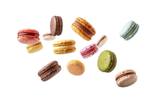 ai gegenereerd kleurrijk macarons drijvend PNG