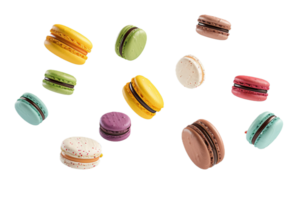 ai generiert bunt Macarons schwebend png