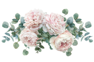 ai généré aquarelle rose pivoines avec eucalyptus feuilles png