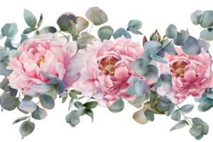AI generated Watercolor Pink Peonies with Eucalyptus Leaves png