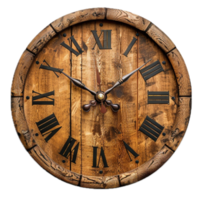 ai gerado rústico de madeira parede relógio com romano numerais png