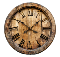 ai generado rústico de madera pared reloj con romano numerales png