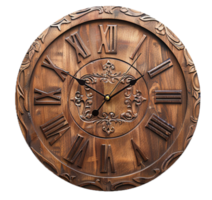 ai gerado rústico de madeira parede relógio com romano numerais png