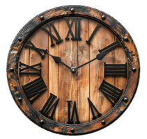 ai generato rustico di legno parete orologio con romano numeri png