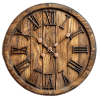 ai generado rústico de madera pared reloj con romano numerales png