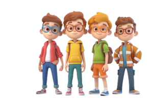 AI generated Three Cartoon Boys Ready for School png