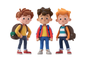 AI generated Three Cartoon Boys Ready for School png