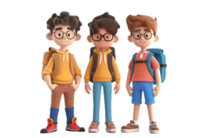 AI generated Three Cartoon Boys Ready for School png