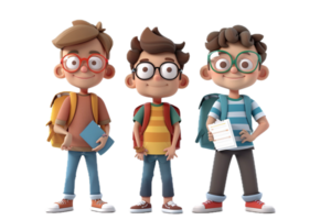 AI generated Three Cartoon Boys Ready for School png