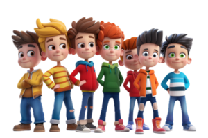 AI generated Three Cartoon Boys Ready for School png