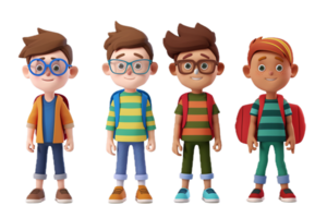 AI generated Three Cartoon Boys Ready for School png