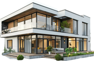 AI generated Modern Two-Story House with Balconies png