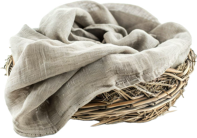AI generated Wicker Basket with Cozy Linen Blanket png
