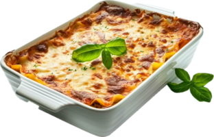 ai généré cuit lasagne plat garni avec Frais basilic png