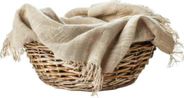 AI generated Wicker Basket with Cozy Linen Blanket png