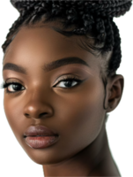 ai généré serein beauté avec tressé cheveux et subtil maquillage png