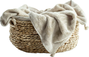 AI generated Wicker Basket with Cozy Linen Blanket png