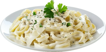 ai generado cremoso Fettuccine Alfredo pasta con albahaca png