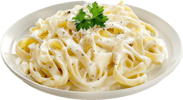 ai generato cremoso fettuccine Alfredo pasta con basilico png