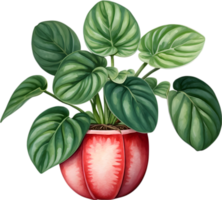 AI generated Watercolor painting of the Watermelon Peperomia Plant. png