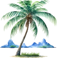 ai gegenereerd palm boom Aan een eiland icoon, een detailopname schilderij van een palm boom Aan een eiland. png