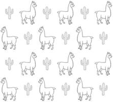 Seamless pattern of hand drawn llama and cactus vector