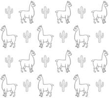 Seamless pattern of hand drawn llama and cactus vector