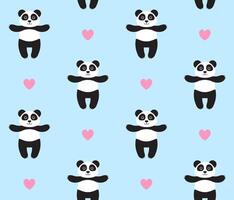 Vector seamless pattern of flat cartoon panda