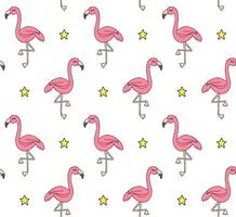 Vector seamless pattern of pink sketch flamingo